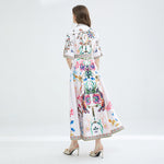 Load image into Gallery viewer, Suit Collar Fashion Printed Lace-up Waist-controlled Large Hem Long Dress
